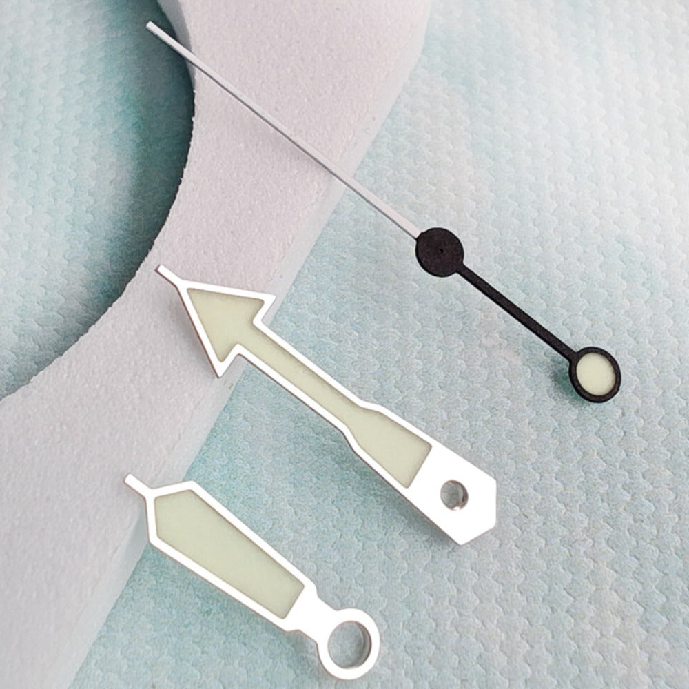 22mm Silver Trim C3 Super Green Lume watch hands for SKX007, NH35, NH36 models, glow in dark.