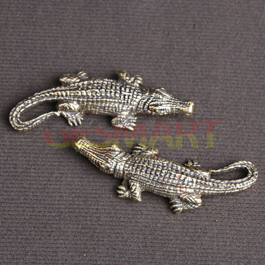 Hand carved solid copper crocodile figurine, bronze finish for unique home decor.