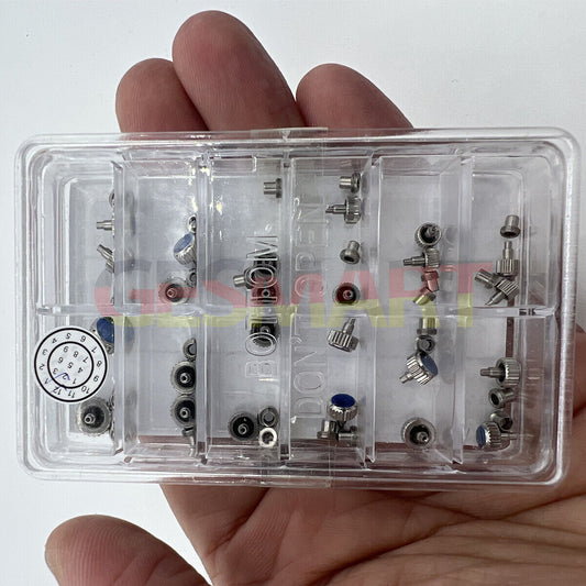 AC-663S stainless steel screw type crown set, 24pcs for watch repair and replacement, durable accessories.