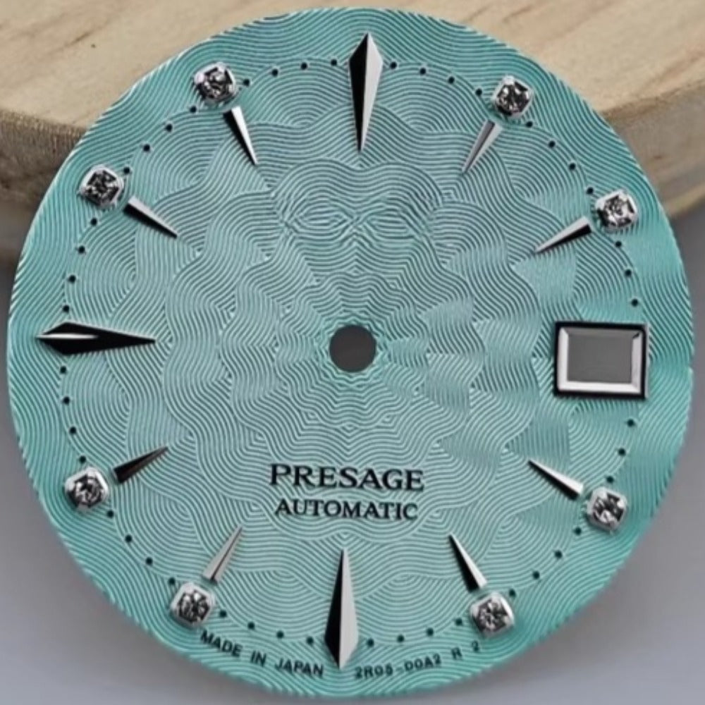 Sky blue floral pattern watch dial, 29mm, fits NH35 NH36 movement, automatic with logo detail