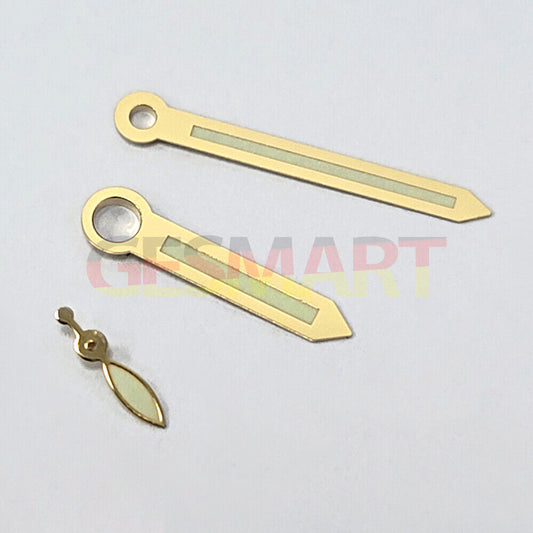 Green luminous golden trim watch hands for ST3600/ST3620 ETA6497/6498 mechanical movement replacement.