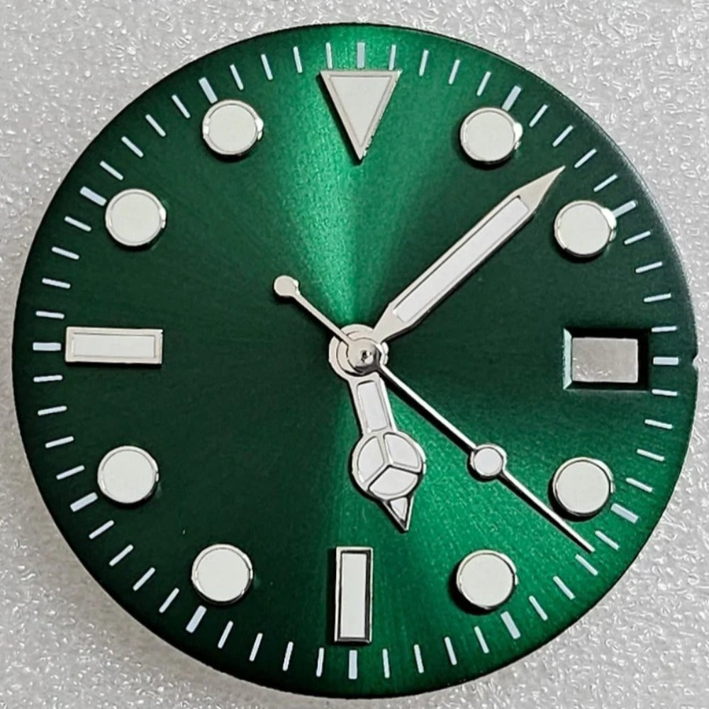 Green 29mm Enamel Vintage Green Lume Watch Dial With Hands for NH35 Mechanical