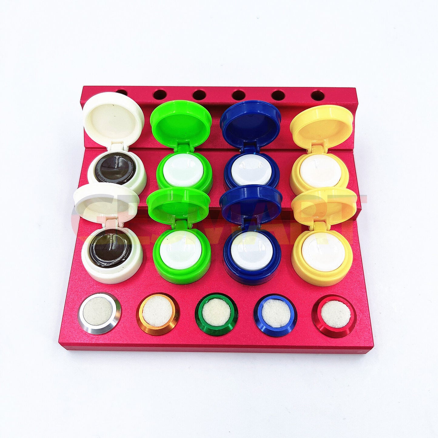 Die-cast alloy oil cup stand with 8 containers for precise watch repair - model 30180.