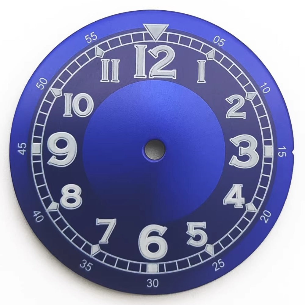 30mm Sea Blue numeral watch dial, compatible with NH35 NH36 8215 2813 movements, no lume.
