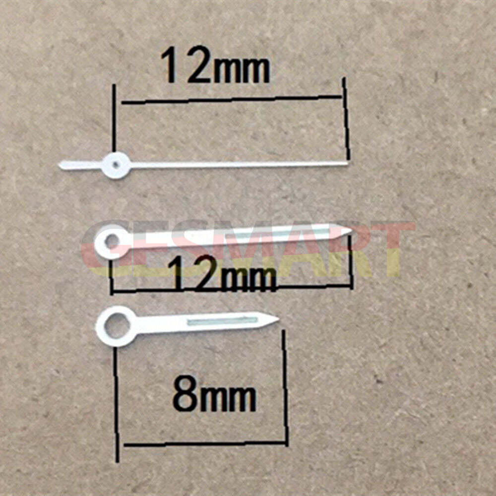 Aiguilles de montre 12 mm avec garniture argentée et luminescentes vertes pour mouvement à quartz Miyota 6M12