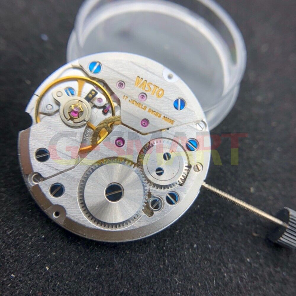 Close-up of Swiss Made ETA7001 mechanical movement repair part for precision watch maintenance