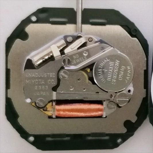 Japan Made Miyota 2353 quartz watch movement with 3 hands and big date display at 6 o'clock.