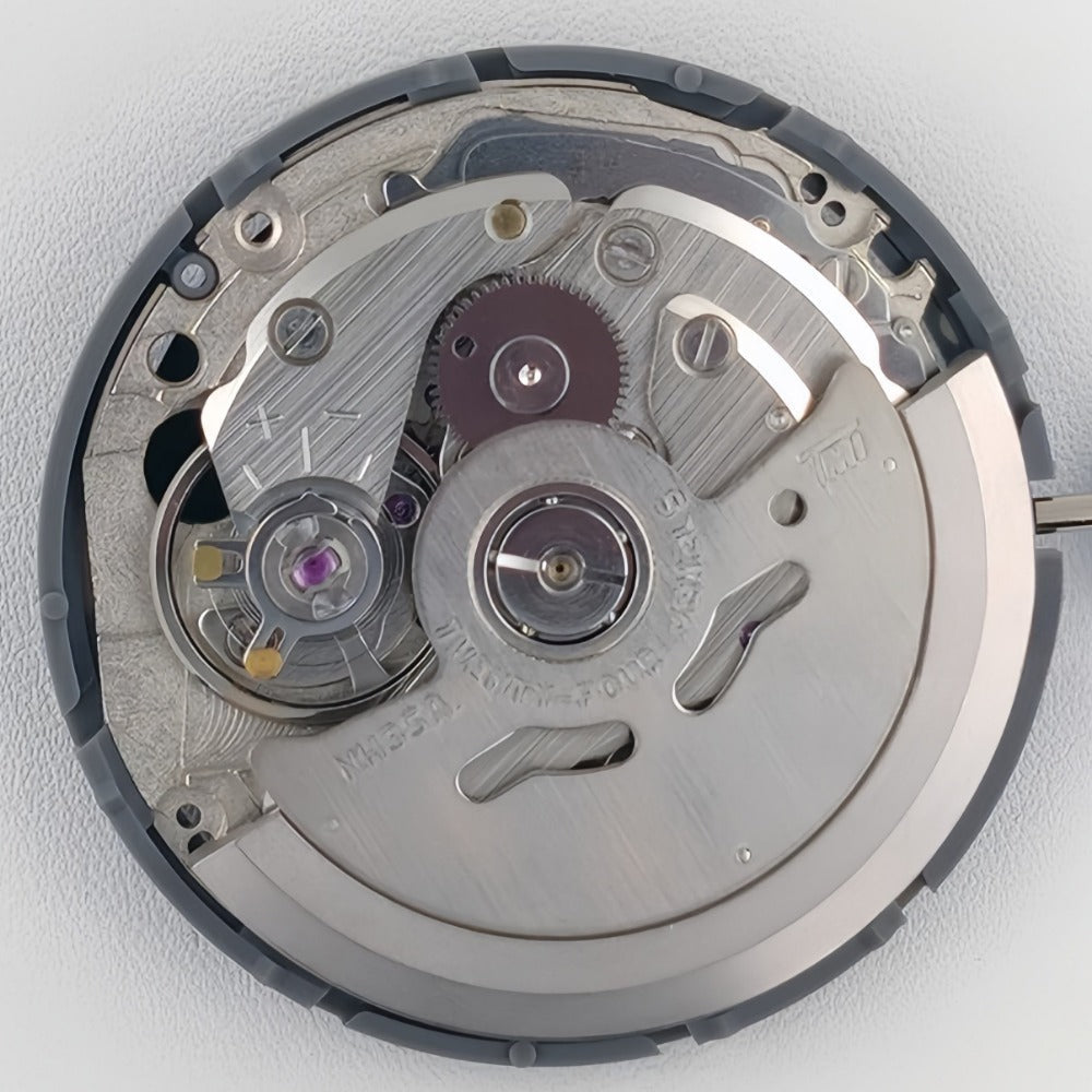 Japan Made NH35 mechanical watch by Brand featuring C3 blue luminous dial, date at 6, and white disk display.