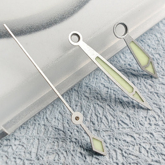 Silver trim 18.5mm watch hands with C3 green lume for NH34 NH35 NH36 NH38 NH39 NH70 movements.