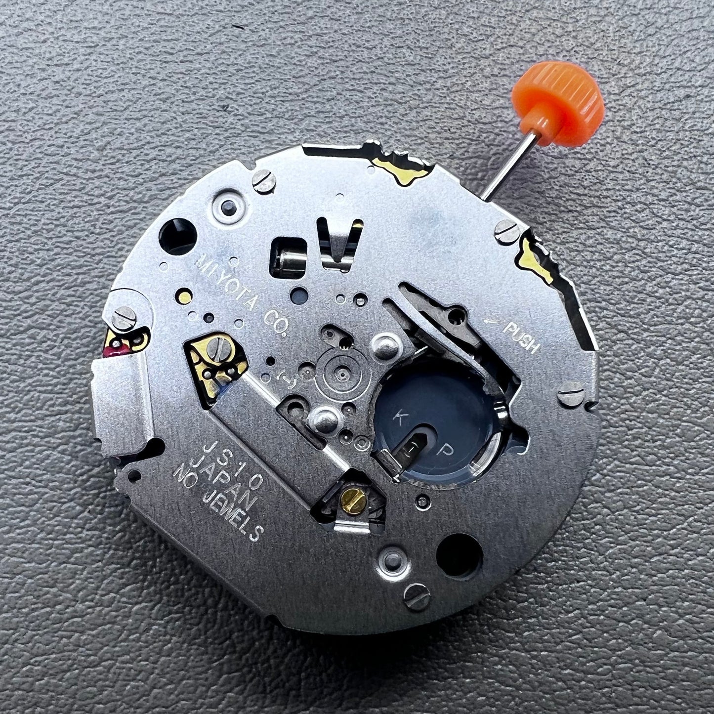 Japan Miyota JS10 quartz movement watch with small second hands at 6, 9, and 12 o'clock positions.