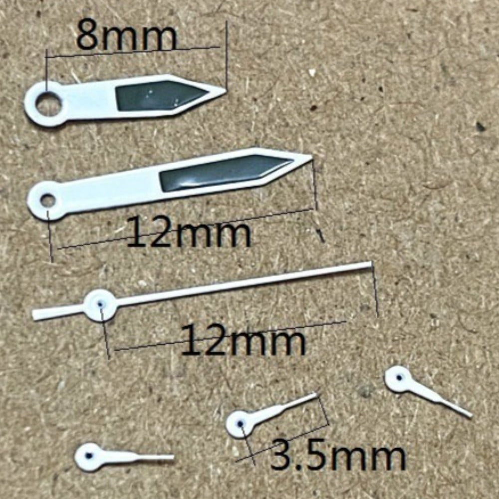 12mm silver-trimmed green watch hands by Miyota, compatible with OS10 OS20 OS30 movements, precise fit.