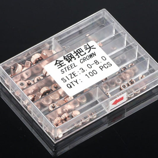 1. Rose Gold stainless steel watch crowns kit, 3-8mm, for quartz watch repairs, 100pcs from.