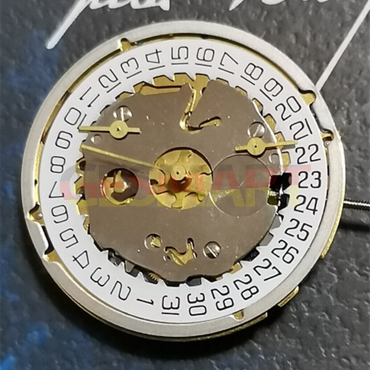 Mouvement à quartz ISA 8161, montre dorée, fabrication suisse, 3 aiguilles.