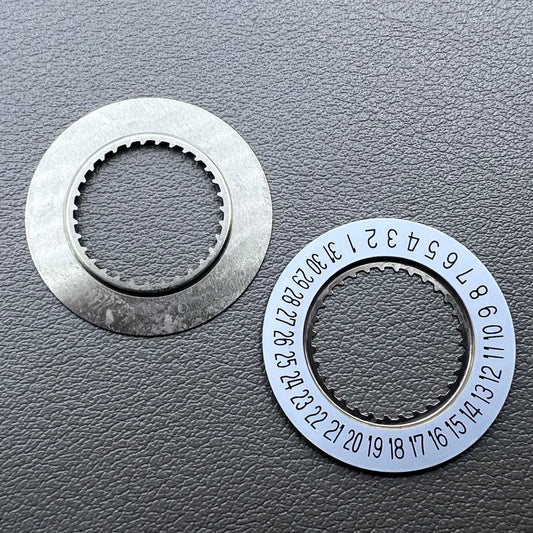 White date disk wheel for Ronda 5040D/5030D watch movement, date at 6 o'clock, 2-piece set.