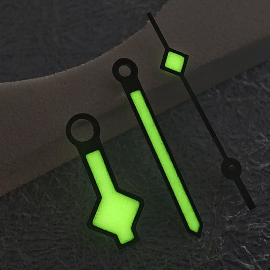 Snowflake black trim vintage watch hands with green lume for NH34 NH35 NH36 NH38 movements.