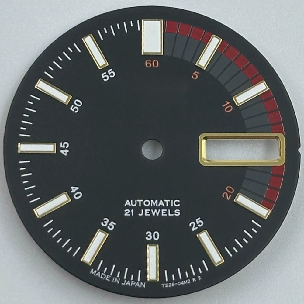 Black 28.5mm Datejust diving watch dial with green luminous markers for NH36 movement.