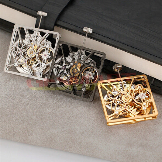 Asian HZ1B02D watch accessory featuring silver, golden, and black hollow square design with automatic mechanical movement.
