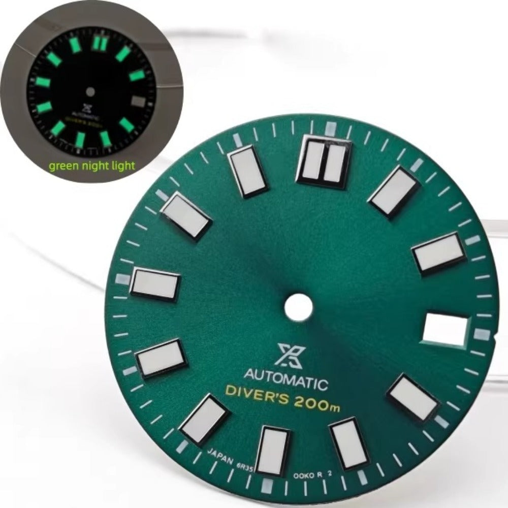 28.5mm Green with Green Lume Watch Dial Fit for NH35 NH36 Movement No Logo Diver's 200m