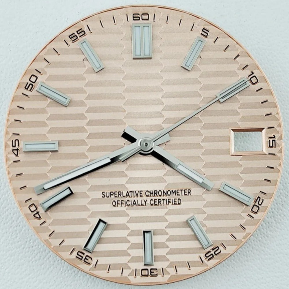 Green Lume Waved Pink Watch Dial with Silver Trim Suitable for NH35