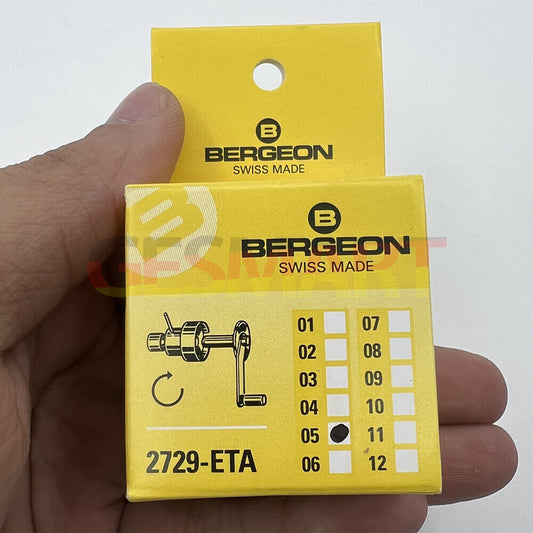 Bergeon 2729-ETA watch mainspring winder with spare barrels for ETA calibres precision winding.