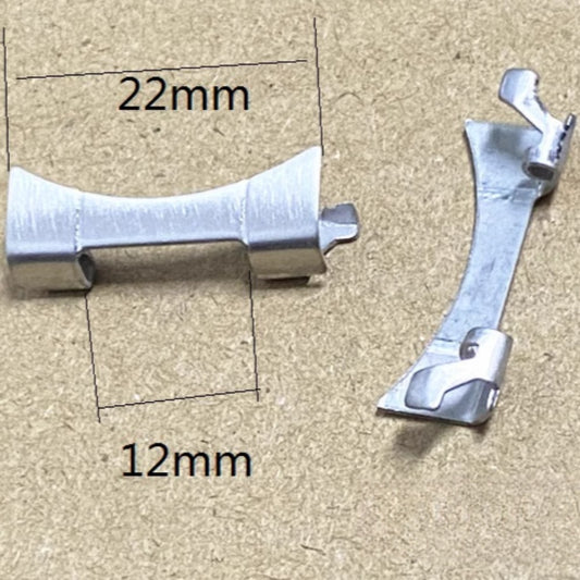 Silver 22x12mm polished curved end links with spring bars for watch straps by #304 brand.