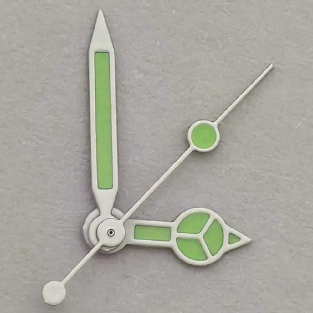 12.5mm Light Green Painted Watch Hands White Trim Green Lume for NH35/36/4R/7S