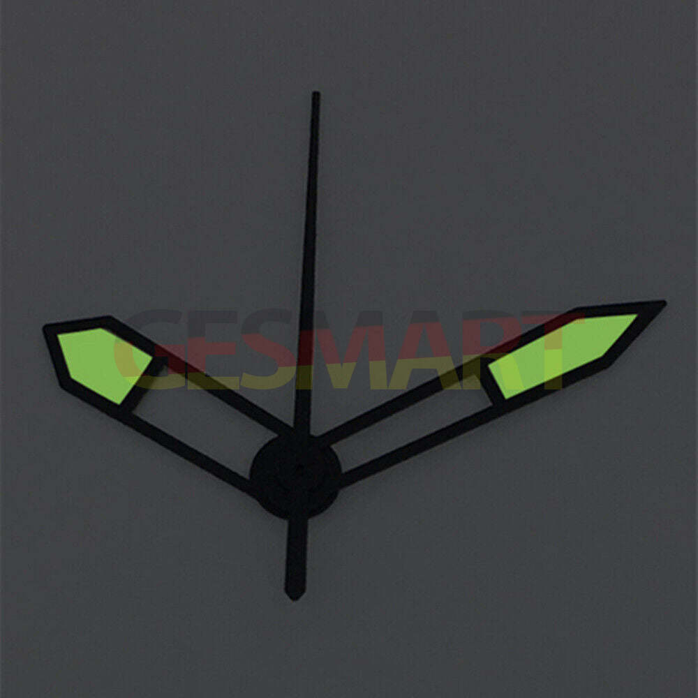 Black trim green luminous watch hands set compatible with Asian 8215/2813/8205 movement, durable and precise.