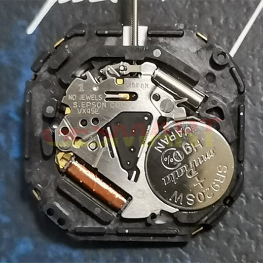 Epson VX45E watch repair part with 3 hands and date at 6, Japanese quartz movement.