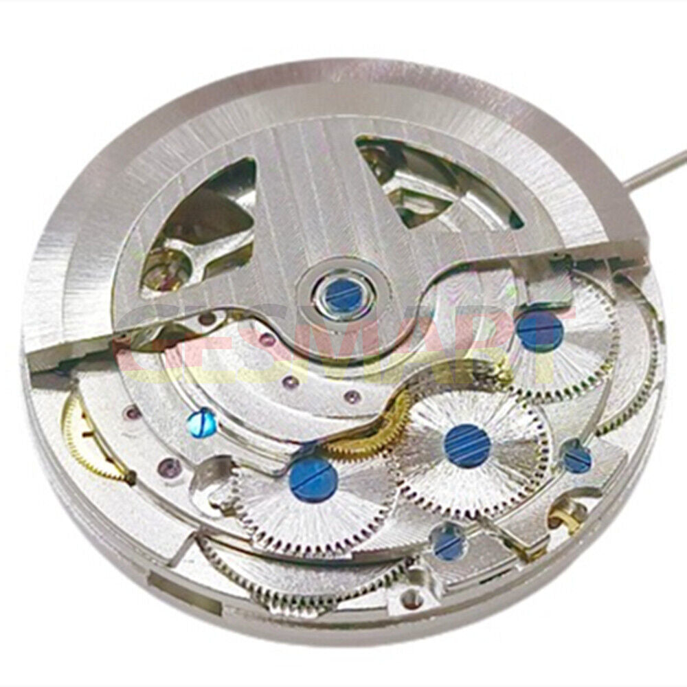 China Made Silver Hollow Automatisches mechanisches Uhrwerk Doppeltes blankes Unruhrad