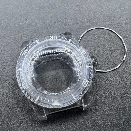 40MM green luminous plastic watch case with acrylic mirror for 8215 8200 821A 2813 movements, durable and lightweight.