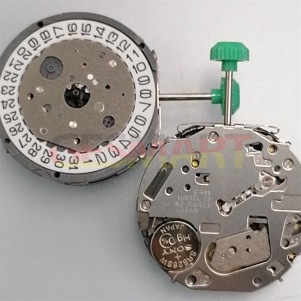 Japan Miyota FS11 chronograph quartz watch movement with date display at 3 o'clock, precise timekeeping accessory.