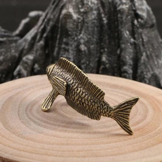 Solid copper Arowana trinket, vintage hand-carved bronze figurine with intricate details.