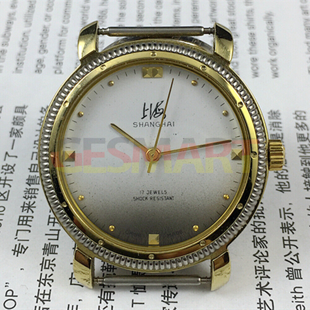 Montre mécanique manuelle fabriquée en usine à Shanghai, cadran gris dégradé à clous dorés