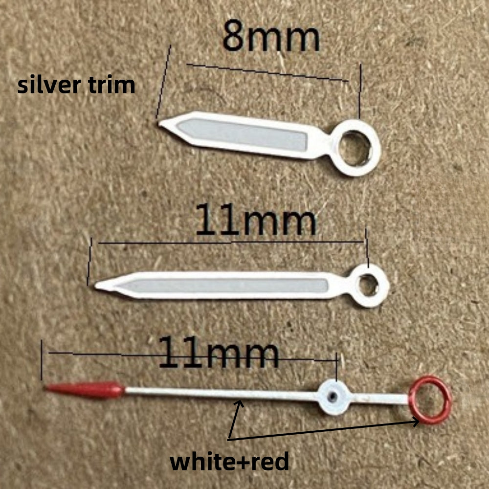 11 x 11 x 8 mm, rot, spitz, grün, Leuchtzeiger-Set für Ronda 515 Quarzwerk