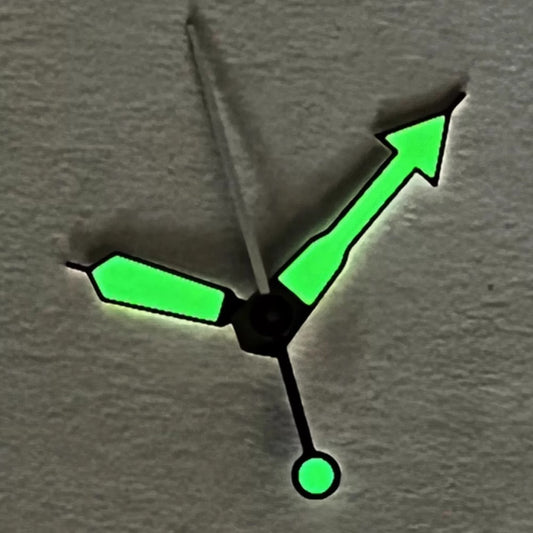22mm Silver Trim C3 Super Green Lume watch hands for SKX007, NH35, NH36 models, glow in dark.