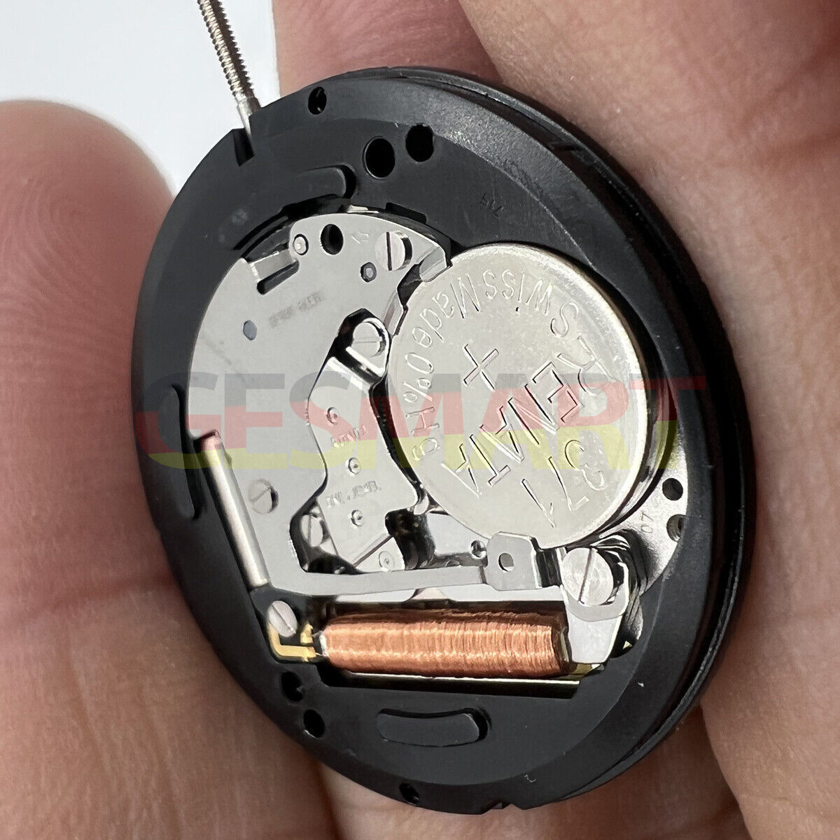 Swiss Part Ronda 715 quartz movement featuring black date wheel at 6 o'clock for precise timekeeping.