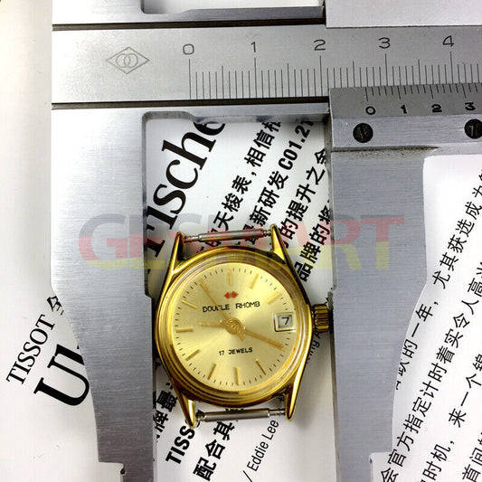 Beijing Double Rhomb manual mechanical lady watch with black dial and single calendar date display.