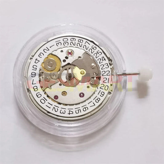 China Made 2824 automatic mechanical watch movement with black balance wheel, 3 hands for precise timekeeping.