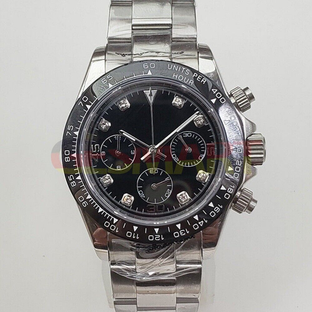 Montre chronographe à quartz VK63 de 39 mm avec verre saphir et cadran noir
