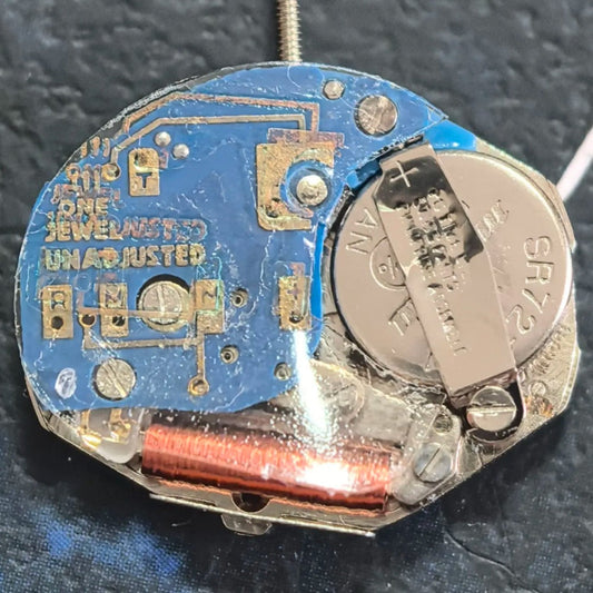 Swiss Made ETA111.881 quartz watch movement with 2 hands, disassembled for watch repair or assembly.