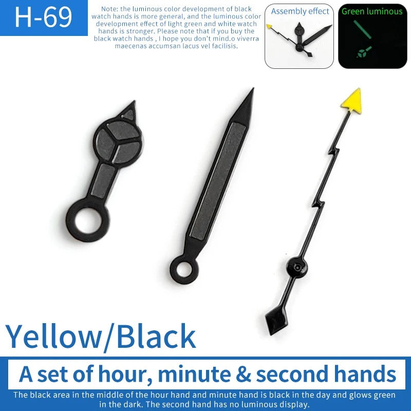 Black Trim With Lume Yellow Pointed Hands for 6309 Ne15 NH35 7009 7002 7S26