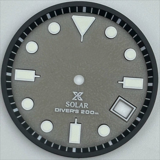 Grey 29.8mm Datejust diving watch dial with green luminous markers for VS42A movement.