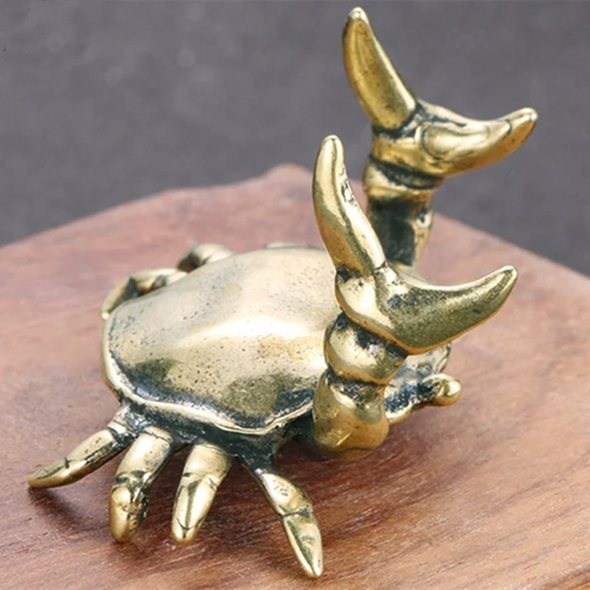 Hand-carved Solid Copper Weightlifting Crab Figurine, vintage bronze decor piece for collectors.