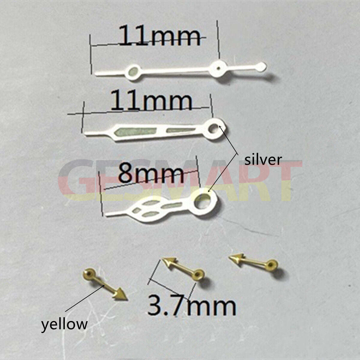 Aiguilles de montre luminescentes vertes argentées de 11 mm pour Miyota OS10, OS20, OS22, OS60, OS80