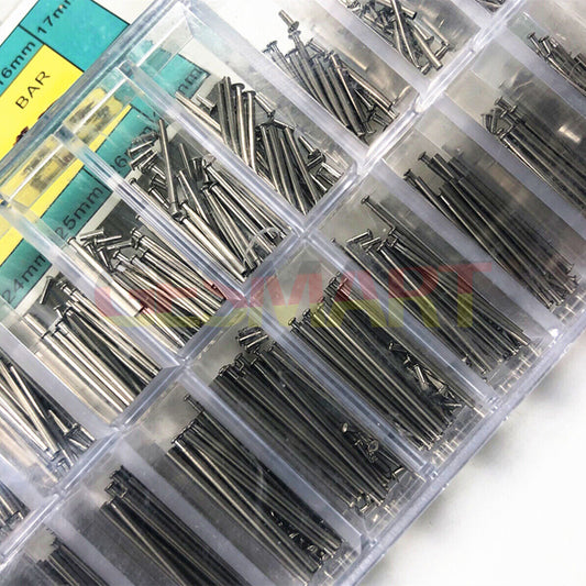 Stainless steel buckle spring bars assortment, 1.2mm diameter, 300pcs for watch repair by Dia.