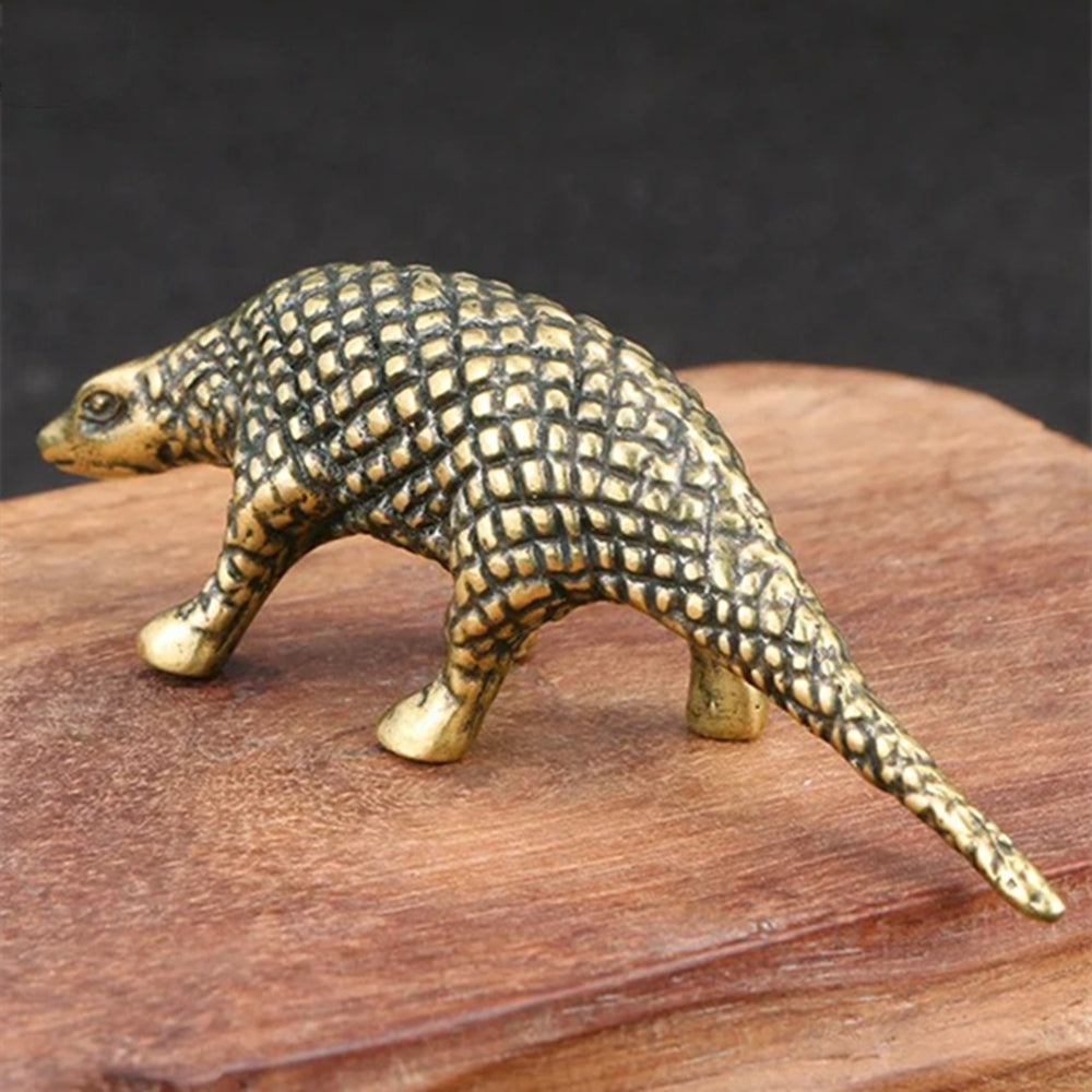 Hand-carved vintage solid copper pangolin trinket, perfect bronze decor accessory.