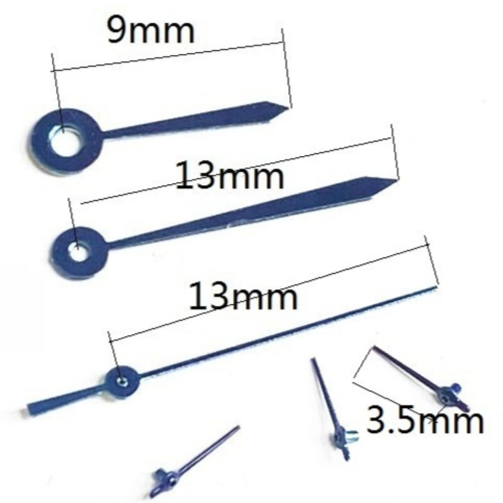 13mm blue watch hands with no lume for Miyota OS10, OS20, OS30 movements