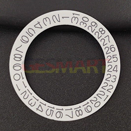 Black and grey date disk overlay for NH35 NH36 watch movement on white background, brand-quality accessory.