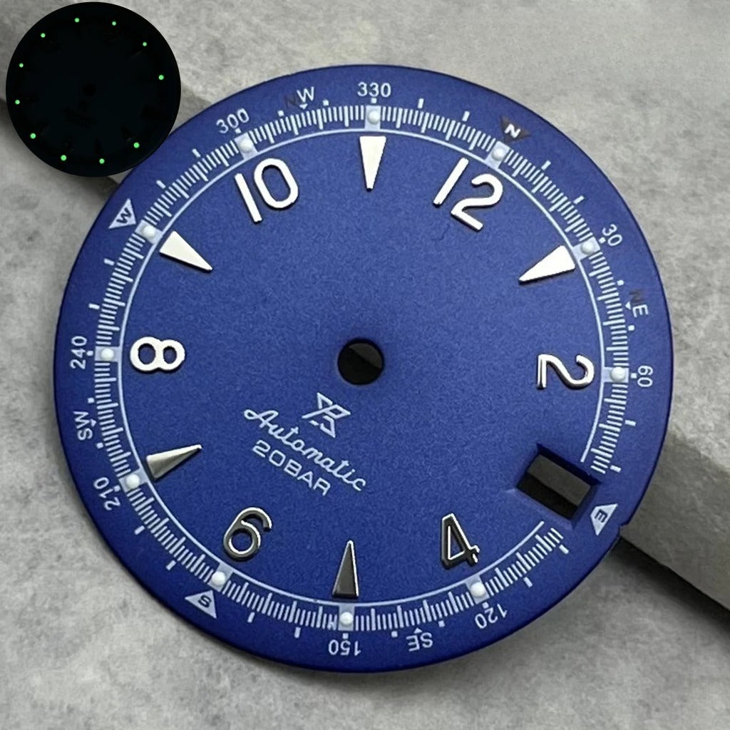 28.5Mm Blue Modified Watch Dial For NH35 NH36 Movement Green Lume