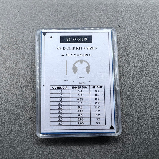 Set of 90 chronograph watch pusher buttons in 10 sizes, stainless steel circlip rings for AC-6031B9 models.